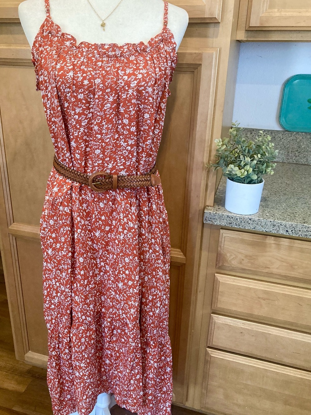 NATURAL LIFE Rust Floral Spaghetti-Strap Midi Dress Size S Can Also Fit M - Picture 2 of 8